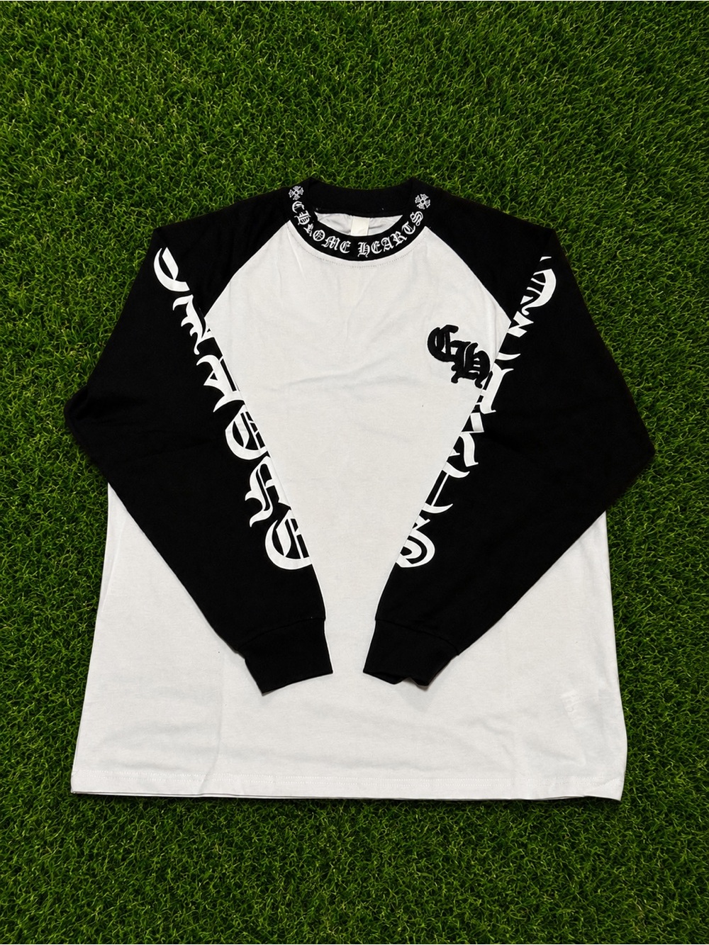White/Black Chrome Hearts Long Sleeve Crew Neck.